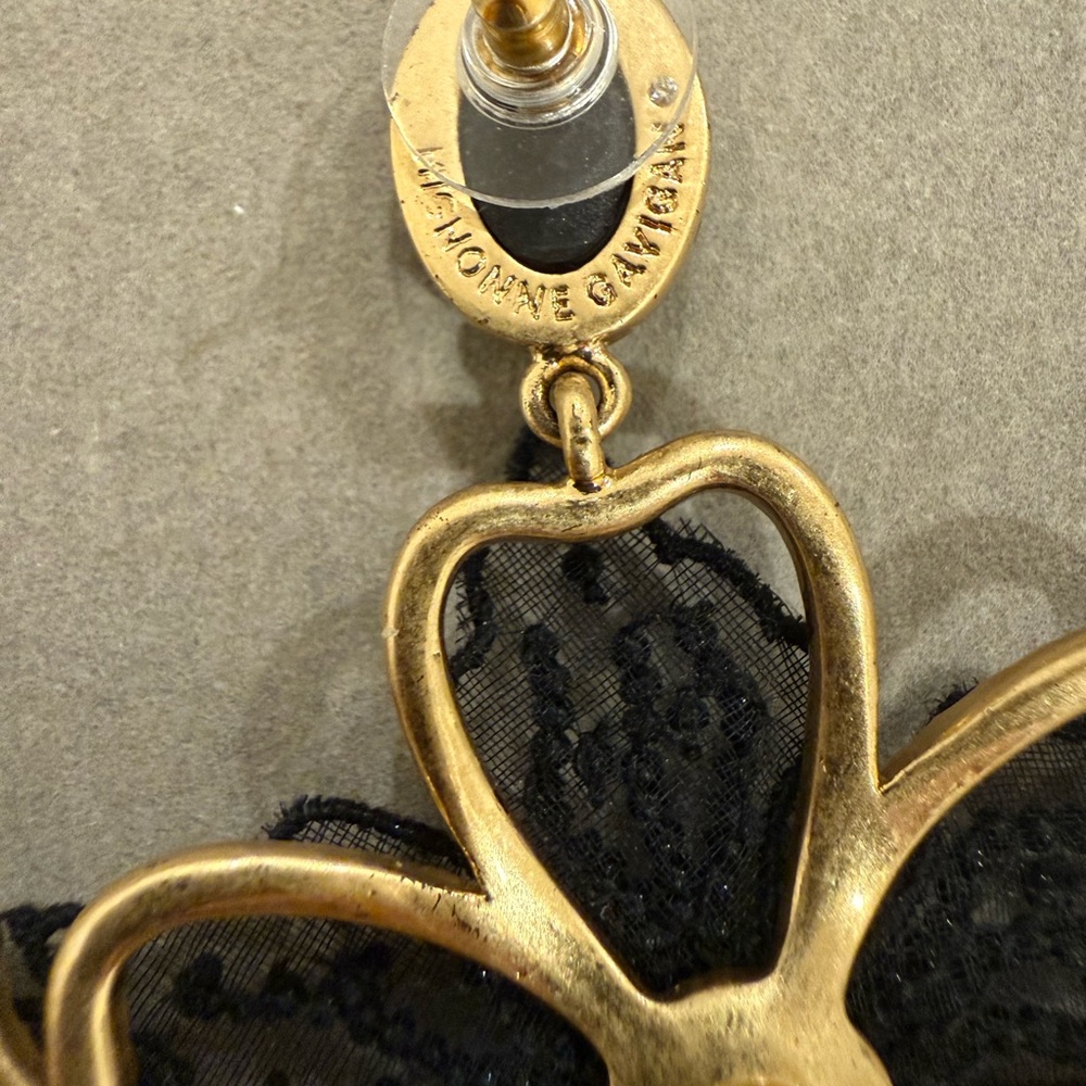 Mignonne Gavigan Black Floral Lace Drop Earrings with Gold Accents - Picture 5 of 5